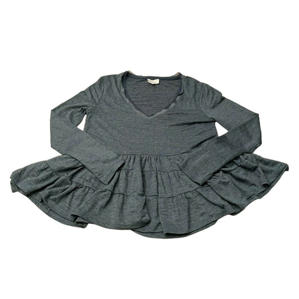 Anthropologie Deletta Navy Peplum Ruffle Blouse Top Women's XS